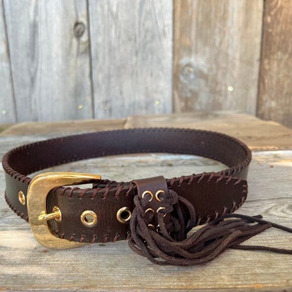 MICHAEL Michael Kors Brown Leather Whipstitch Belt with Fringe Size Small - Picture 5 of 9